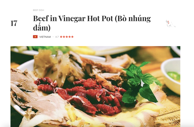 Bò kho và bò nhúng dấm của Việt Nam lọt top những món ăn về thịt ngon