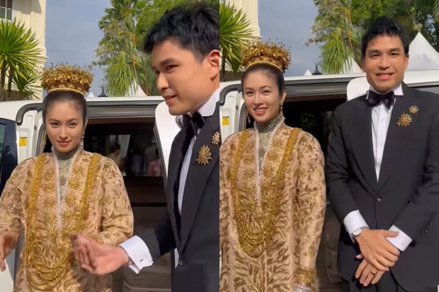 Hình ảnh đầu tiên trong lễ cưới mỹ nhân chuyển giới Nong Poy: Cô dâu đội vương miện vàng cùng chú rể điển trai chính thức xuất hiện - Ảnh 4.