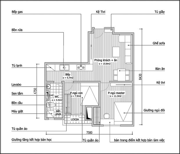 Cải tạo căn hộ 50m2 từ 1 thành 2 phòng ngủ cho gia đình 3 người - Ảnh 2.