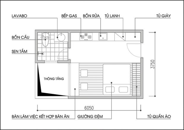 Tư vấn bố trí nội thất căn hộ 17m² hợp lý cho 2 người - Ảnh 2.
