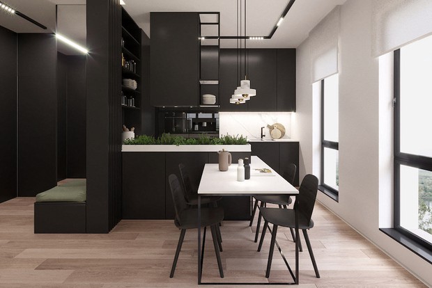 Căn hộ 54m2 ấn tượng với sự kết hợp mới lạ màu đen và xanh lá - Ảnh 4.
