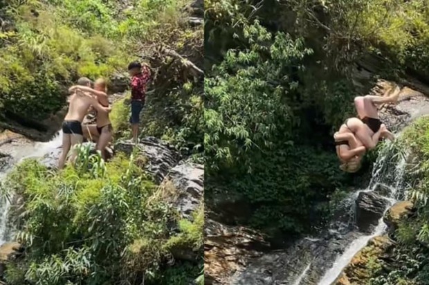 Rùng mình cảnh khách Tây ôm nhau nhảy xuống thác Du Già ở Hà Giang - Ảnh 1. Rùng mình cảnh khách Tây ôm nhau nhảy xuống thác Du Già ở Hà Giang - Ảnh 1.
