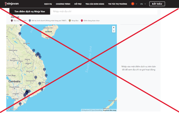 Hãng vận chuyển Ninja Van sử dụng bản đồ sai chủ quyền biển đảo Việt Nam - Ảnh 1.