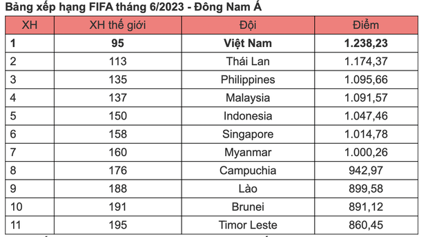 Bảng xếp hạng FIFA mới nhất: Đội tuyển Việt Nam đứng thứ 95 - Ảnh 3.