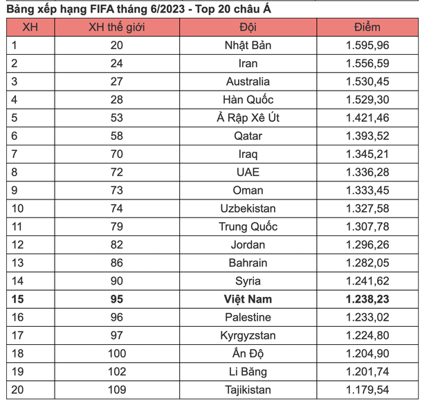 Bảng xếp hạng FIFA mới nhất: Đội tuyển Việt Nam đứng thứ 95 - Ảnh 4.