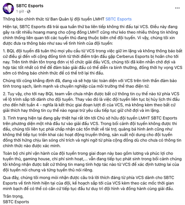 Liên tục bị hủy lịch đấu, SE đăng bài nhắm thẳng đến BTC VCS và Riot - Ảnh 3.