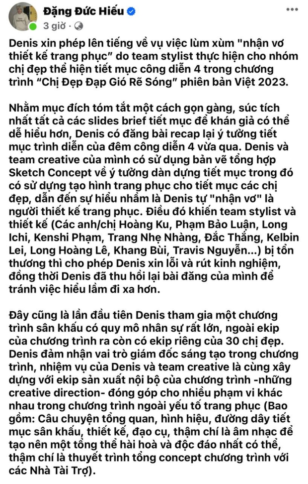 Bài lên tiếng chính thức của Denis Đặng về ồn ào "nhận vơ"