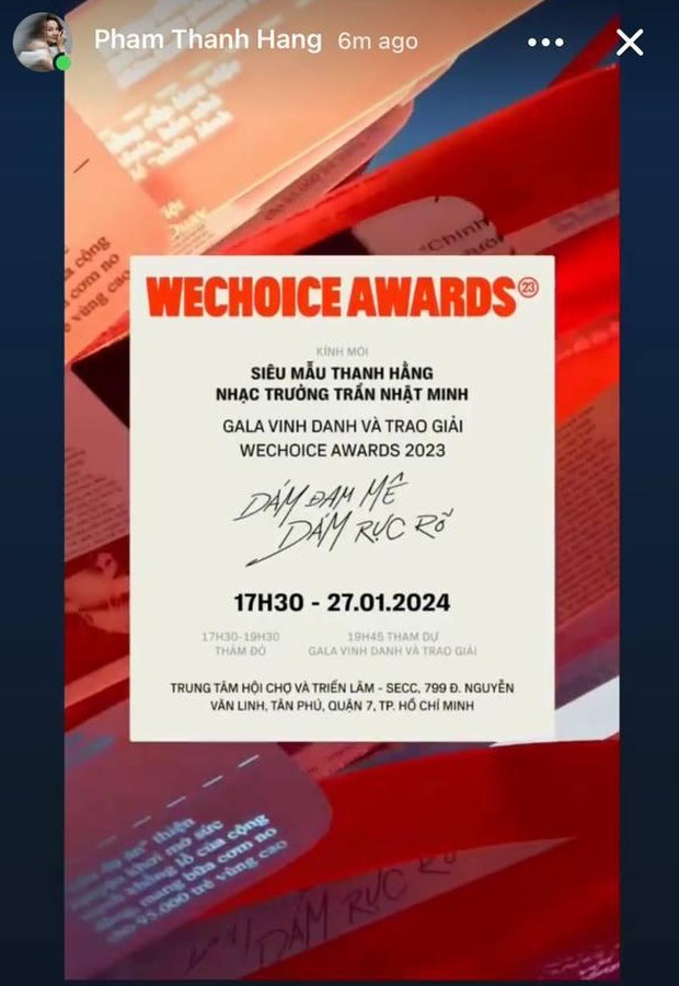 Dàn sao Việt rần rần trước thềm WeChoice Awards 2023: Vợ chồng Trường Giang nôn nao đổ bộ, Thanh Hằng hào hứng khoe thiệp mời - Ảnh 4.