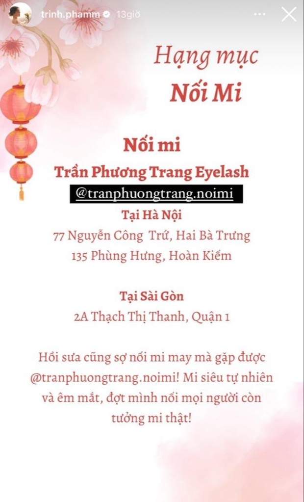 Trinh Phạm mách 9 địa chỉ làm đẹp ruột, giúp nàng có mi cong - nail xinh - tóc đẹp chơi Tết Giáp Thìn 2024 - Ảnh 15.