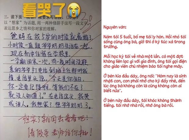 Lấy hai chữ Nhớ nhà làm tâm, bé gái lớp 3 viết bài văn khiến cả cõi mạng đều thổn thức: Thương em nhiều - Ảnh 1.