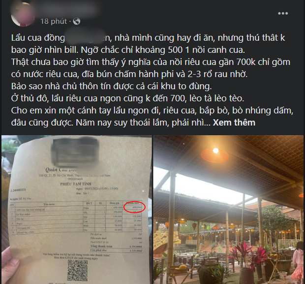 Nồi lẩu cua đồng không kèm đồ nhúng giá 690k ở Hà Nội: Một khách sốc nặng đăng bill than thở, dân mạng bất ngờ phản đòn - Ảnh 2.