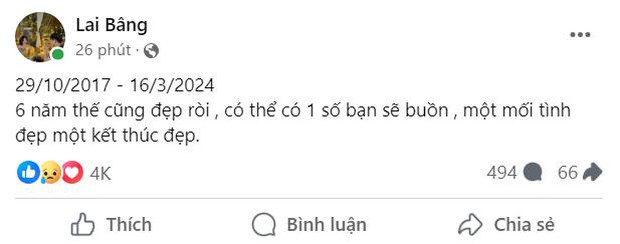 Lai Bâng bất ngờ đăng status chia tay - Ảnh 1