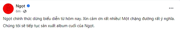 Ngọt gây sốc khi thông báo dừng biểu diễn từ hôm nay! - Ảnh 1.