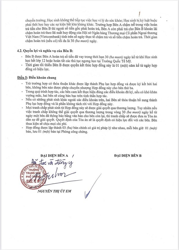 Phụ huynh tiết lộ hợp đồng cho trường quốc tế ở TP.HCM vay 2,6 tỷ đồng: Nội dung cụ thể bên trong có những gì? - Ảnh 3.