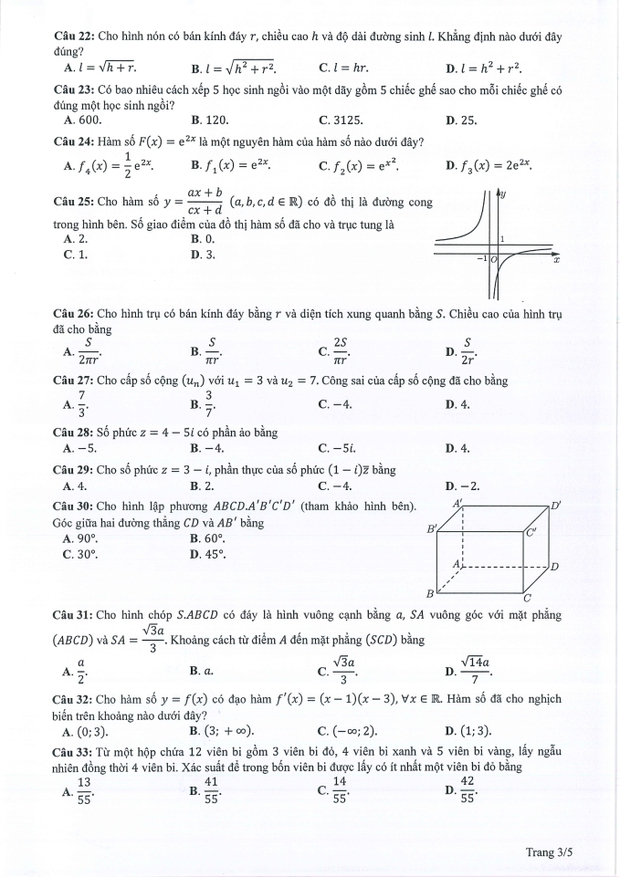 Đề thi minh họa tốt nghiệp THPT năm 2024 môn Toán - Ảnh 3.