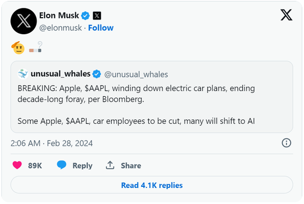 Lời tiên tri gần 10 năm trước của Elon Musk với Apple trở thành sự thật: Sản xuất ô tô không dễ như điện thoại đâu - Ảnh 1. Lời tiên tri gần 10 năm trước của Elon Musk với Apple trở thành sự thật: Sản xuất ô tô không dễ như điện thoại đâu - Ảnh 1.