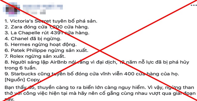 Sự thật về bài post "Các thương hiệu lớn bị đại dịch phá sập": Covid-19  kinh khủng thật, nhưng không phải thông tin nào cũng chính xác