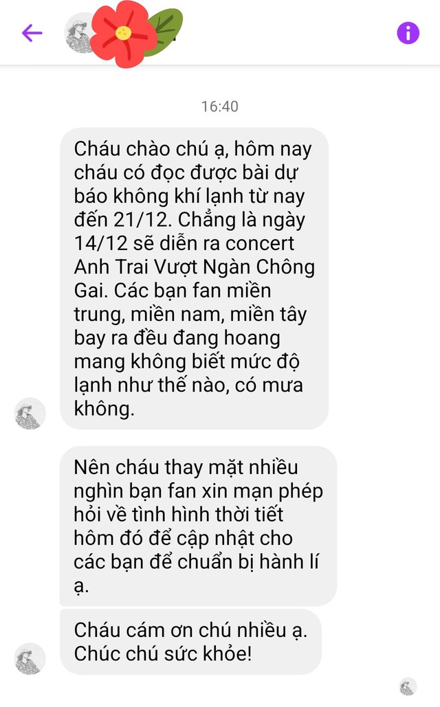 Được fangirl hỏi về thời tiết ng&agrave;y diễn ra concert Anh Trai vượt ng&agrave;n ch&ocirc;ng gai, chuy&ecirc;n gia kh&iacute; tượng c&oacute; phản ứng bất ngờ- Ảnh 1.