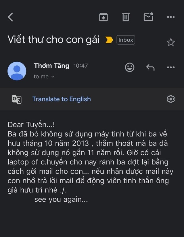 Điều bất ngờ phía sau câu chuyện bố 70 tuổi viết email gửi con gái "dợt" lại cách dùng máy tính gây sốt- Ảnh 1.