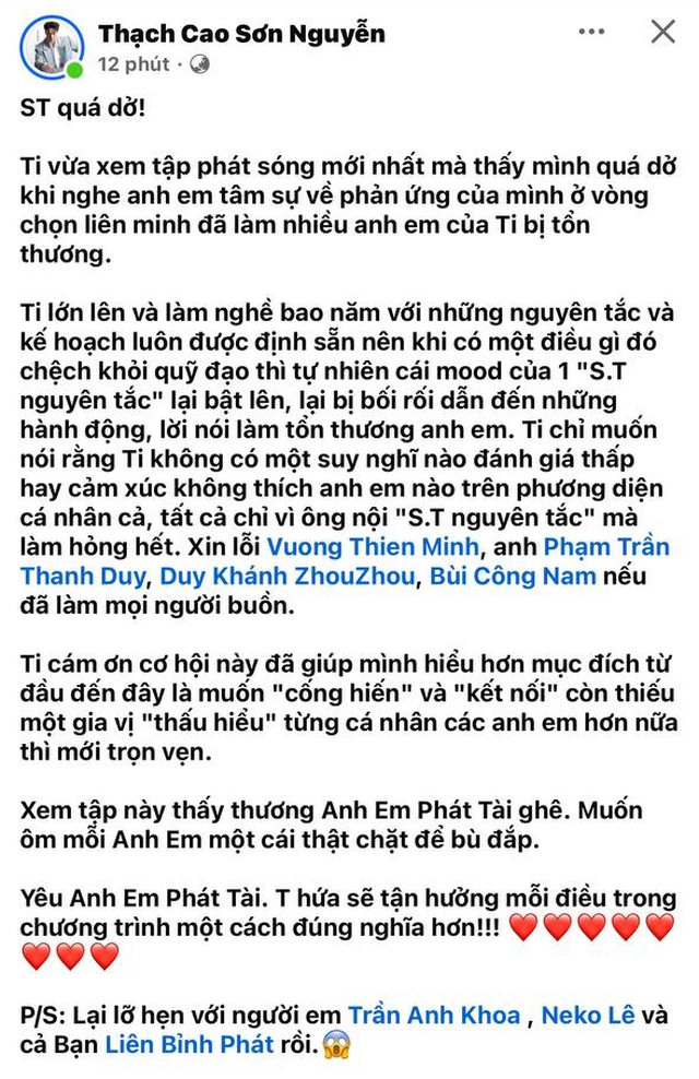 S.T Sơn Thạch lên tiếng sau khi có hành động làm tổn thương dàn anh tài- Ảnh 5.