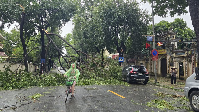 Người dân Hà Nội bàng hoàng trước khung cảnh buổi sáng của Thủ đô sau đêm bão Yagi quần thảo- Ảnh 1.