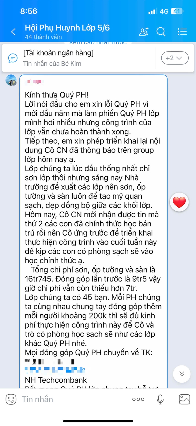Hiệu trưởng lên tiếng về những tin nhắn giáo viên của trường vận động phụ huynh đóng góp- Ảnh 1.