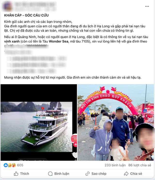 Vụ lật tàu ở Hạ Long: Những dòng tin tìm người thân nghẹn ngào lan khắp mạng xã hội- Ảnh 1.