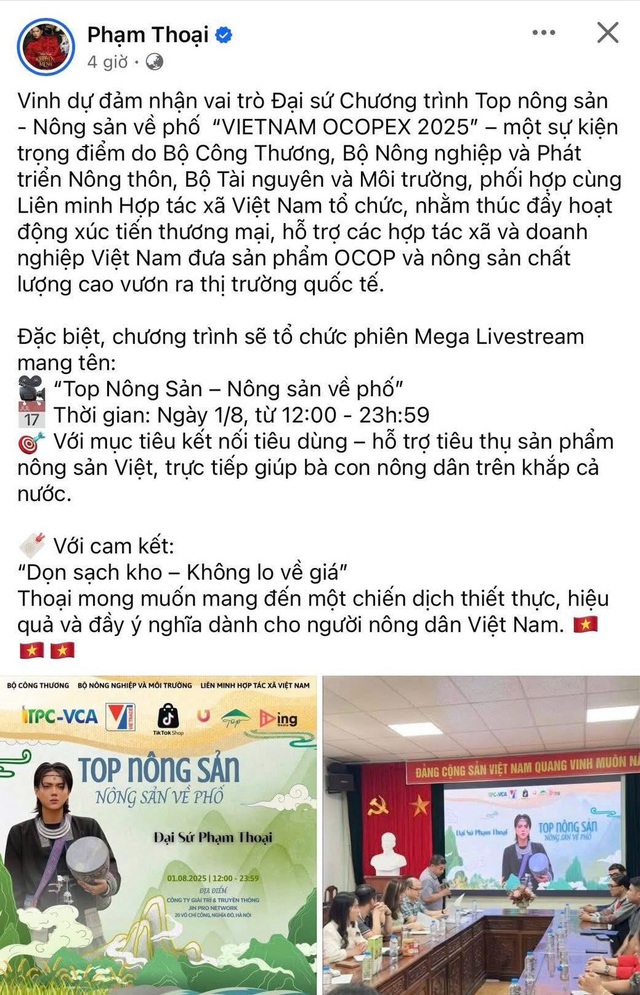 Đơn vị mời Phạm Thoại tham gia livestream tại VIETNAM OCOPEX 2025 lên tiếng: Sẽ rà soát, điều chỉnh chương trình cho hợp lý hơn- Ảnh 1.