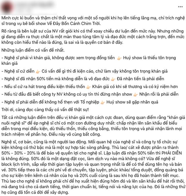 Đảo chiều tranh c&atilde;i vụ huỷ show Về Đ&acirc;y Bốn C&aacute;nh Chim Trời: Nghệ sĩ bị chỉ tr&iacute;ch, nhiều người trong ng&agrave;nh l&ecirc;n tiếng b&ecirc;nh vực- Ảnh 10.