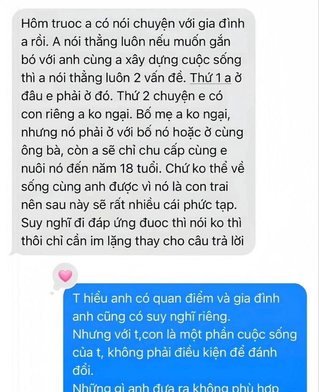 Đoạn tin nhắn dậy s&oacute;ng MXH h&ocirc;m nay: Cuộc "mặc cả" giữa người đ&agrave;n &ocirc;ng s&ograve;ng phẳng v&agrave; lời đ&aacute;p nhức nhối của mẹ đơn th&acirc;n- Ảnh 1.