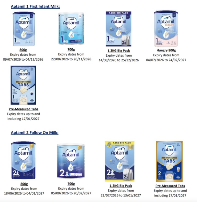 Danone tiếp tục thu hồi th&ecirc;m nhiều l&ocirc; sữa bột Aptamil sau khi h&agrave;ng chục trẻ bị ngộ độc- Ảnh 2.