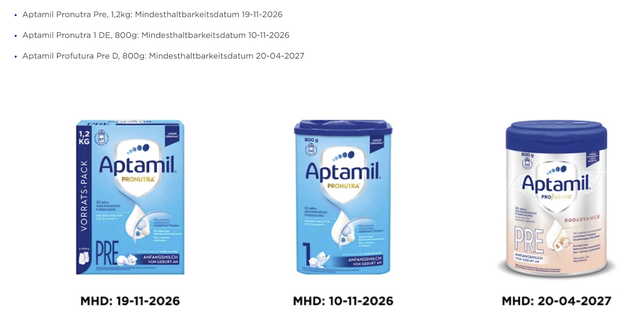 Chi tiết danh sách sản phẩm sữa Aptamil tại Đức bị thu hồi vì nghi nhiễm độc tố nguy hiểm- Ảnh 1. Chi tiết danh sách sản phẩm sữa Aptamil tại Đức bị thu hồi vì nghi nhiễm độc tố nguy hiểm- Ảnh 1.