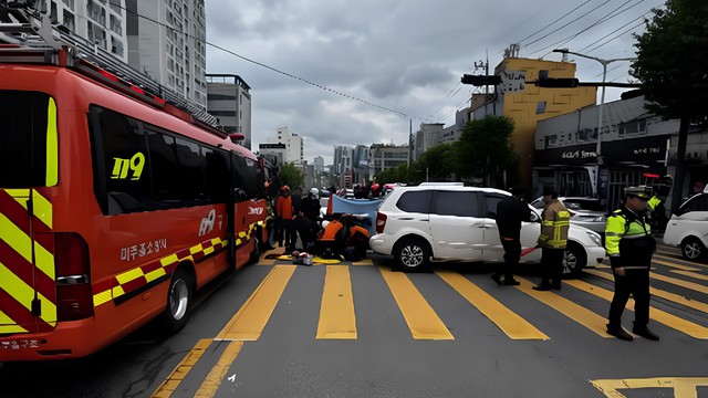 Bảo vệ chung cư tử vong do bị xe t&ocirc;ng khi dẫn học sinh qua đường - Ảnh 1.