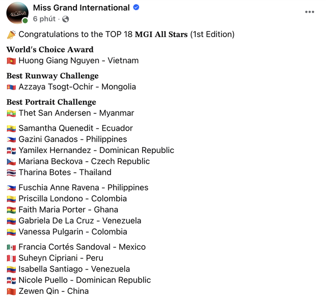 Chung kết Miss Grand All Stars: Hương Giang ngơ ng&aacute;c khi được gọi v&agrave;o Top 18, l&agrave; người chiến thắng giải vote - Ảnh 1.