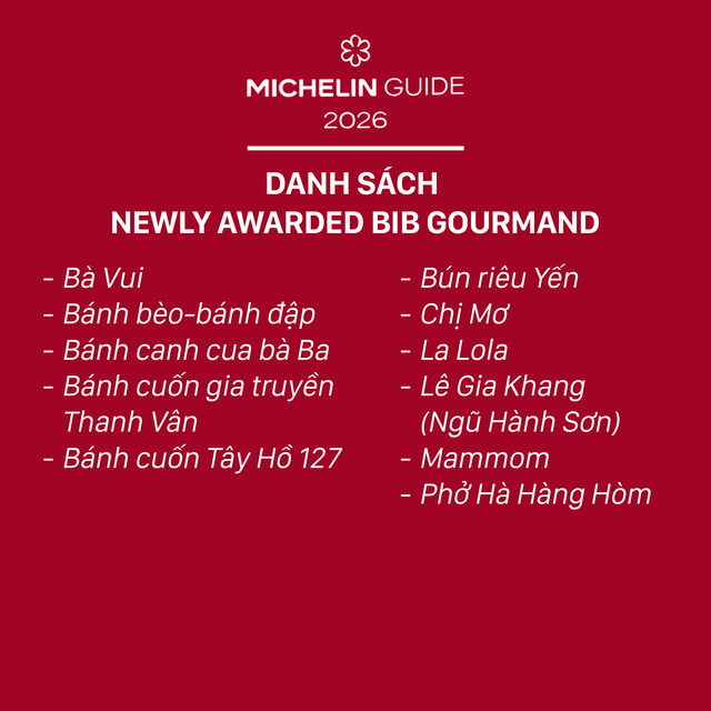 Michelin 2026 b&ugrave;ng nổ tranh c&atilde;i: Kh&ocirc;ng hề c&oacute; b&aacute;nh m&igrave; trong danh s&aacute;ch Bib Gourmand, B&aacute;nh cuốn B&agrave; Ho&agrave;nh lọt top g&acirc;y kh&oacute; hiểu - Ảnh 3.