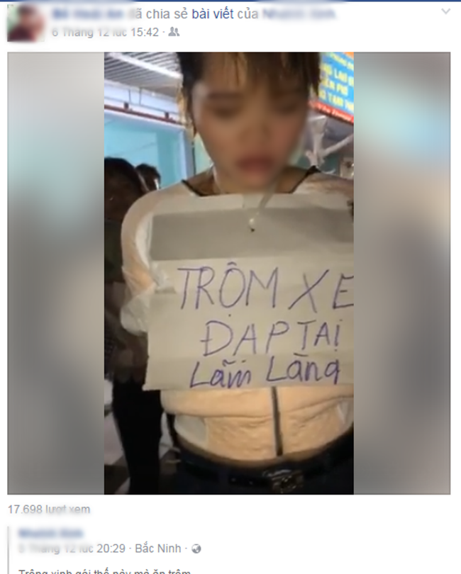 Bị bắt quả tang ăn trộm xe đạp, c&ocirc; g&aacute;i trẻ phải đeo tấm biển v&agrave;o cổ v&agrave; đi khắp l&agrave;ng - Ảnh 1.