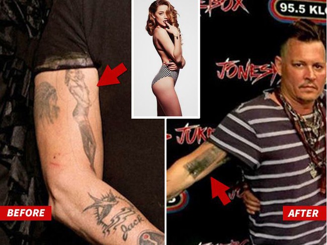 Hậu chia tay, Johnny Depp sửa hình xăm tên Amber Heard thành đồ cặn bã - Ảnh 2.