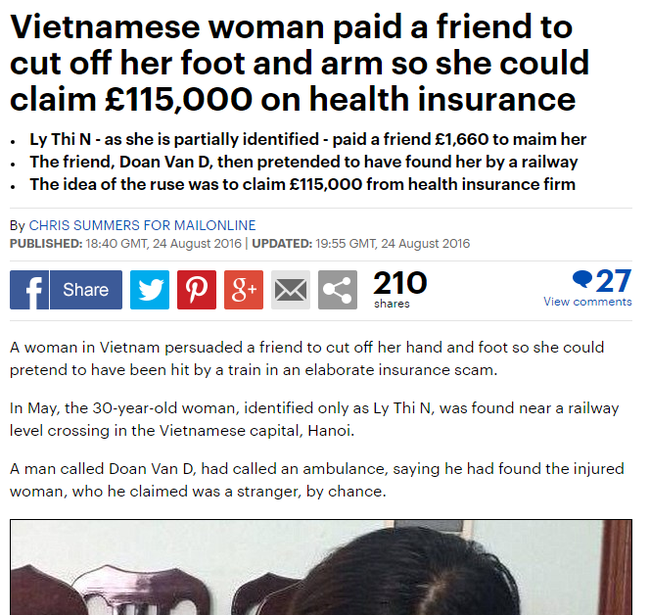 Độc giả quốc tế cũng shock vụ người phụ nữ Việt thuê người chặt chân tay để hưởng bảo hiểm 3 tỷ - Ảnh 1.