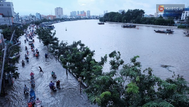 Triều cường đạt đỉnh, nhiều tuyến đường ở Sài Gòn chìm trong biển nước mênh mông - Ảnh 1.