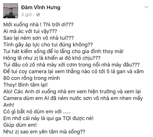 Đàm Vĩnh Hưng bức xúc vì bị kẻ xấu ném sơn vào nhà - Ảnh 1.