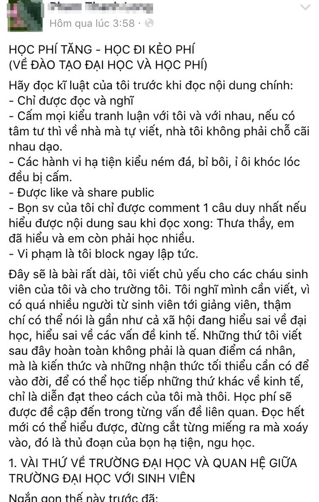 Giảng vi&ecirc;n NEU chửi sinh vi&ecirc;n l&agrave; ngu học, thần kinh tr&ecirc;n facebook - Ảnh 1.