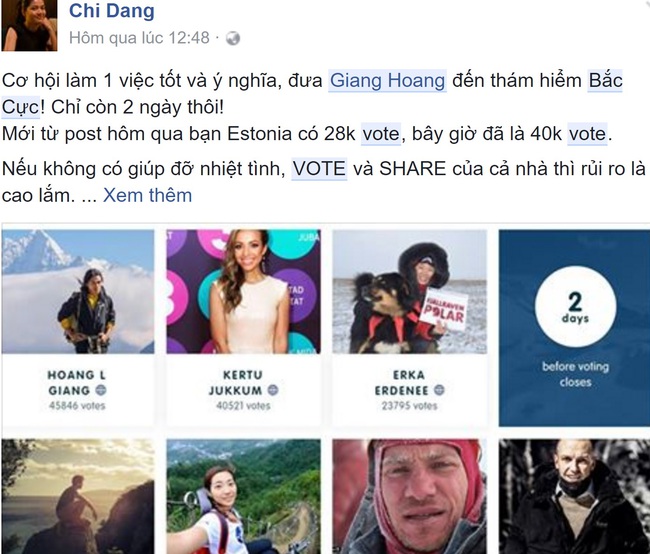 Chưa đầy 24 giờ nữa cổng bình chọn sẽ đóng, dân mạng hô hào vote cho Giang đến Bắc Cực - Ảnh 6.