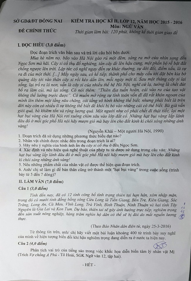 Đề thi lớp 12 môn Ngữ văn đưa Bình Thuận xuống... ĐBSCL - Ảnh 1.