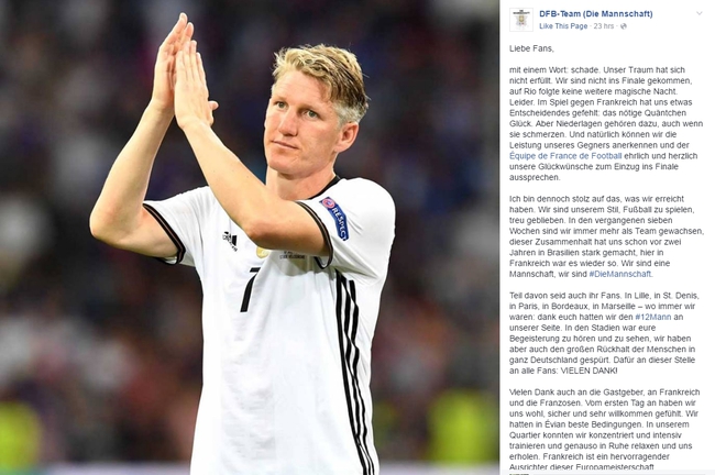 Schweinsteiger thay mặt Die Mannschaft viết tâm thư gửi người hâm mộ Đức - Ảnh 2.