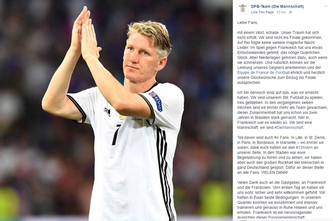 Schweinsteiger thay mặt Die Mannschaft viết t&acirc;m thư gửi người h&acirc;m mộ Đức - Ảnh 2.