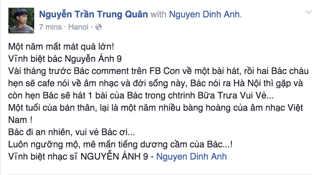 Sao Việt đau buồn vô hạn trước sự ra đi của nhạc sĩ Nguyễn Ánh 9 - Ảnh 4.