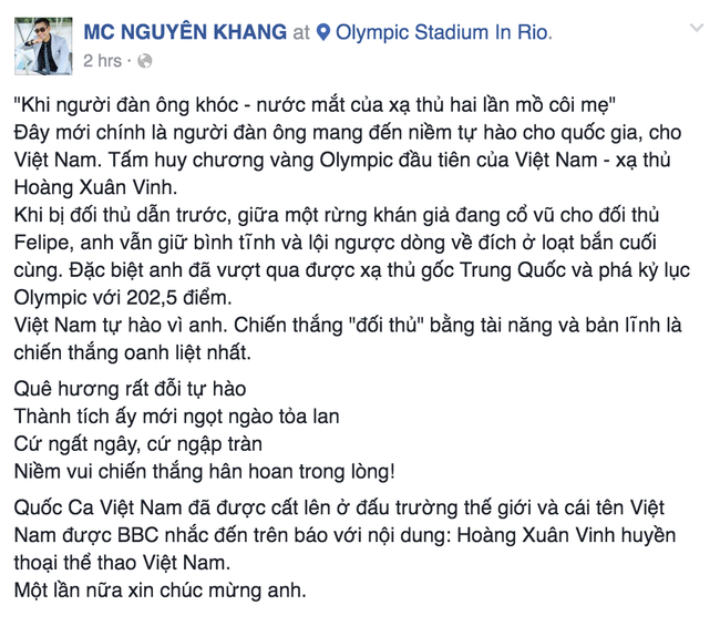 Sao Việt vỡ òa cảm xúc trước chiến thắng của anh Hoàng Xuân Vinh tại Olympic - Ảnh 2.