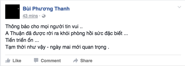 Cát Phượng thông báo Minh Thuận đã tỉnh hẳn, sức khỏe tiến triển tốt - Ảnh 4.