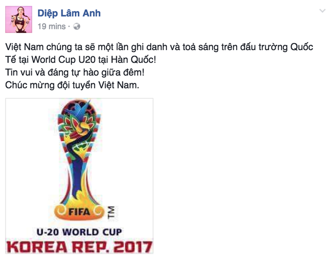 Diệp Lâm Anh chúc mừng chiến thắng của U19 Việt Nam nhưng lại... nhầm giải đấu - Ảnh 2.