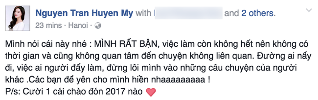 Sau khi bị nghi vấn đứng sau vụ Kỳ Duyên, Huyền My đăng trên Facebook: Tôi rất bận - Ảnh 1.